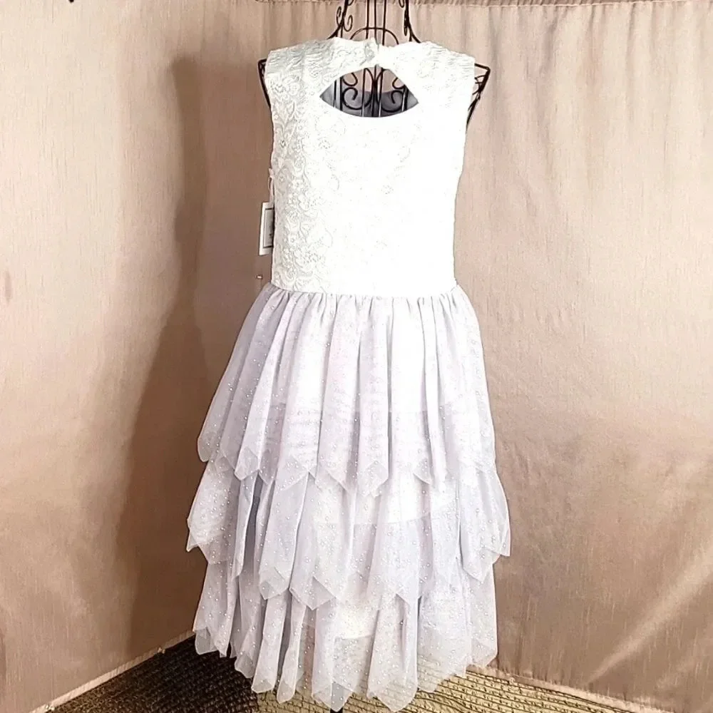 BELLA BY MARMELLATA‎ White and Gray Tulle Sleeveless Dress Costume Size 16 Youth